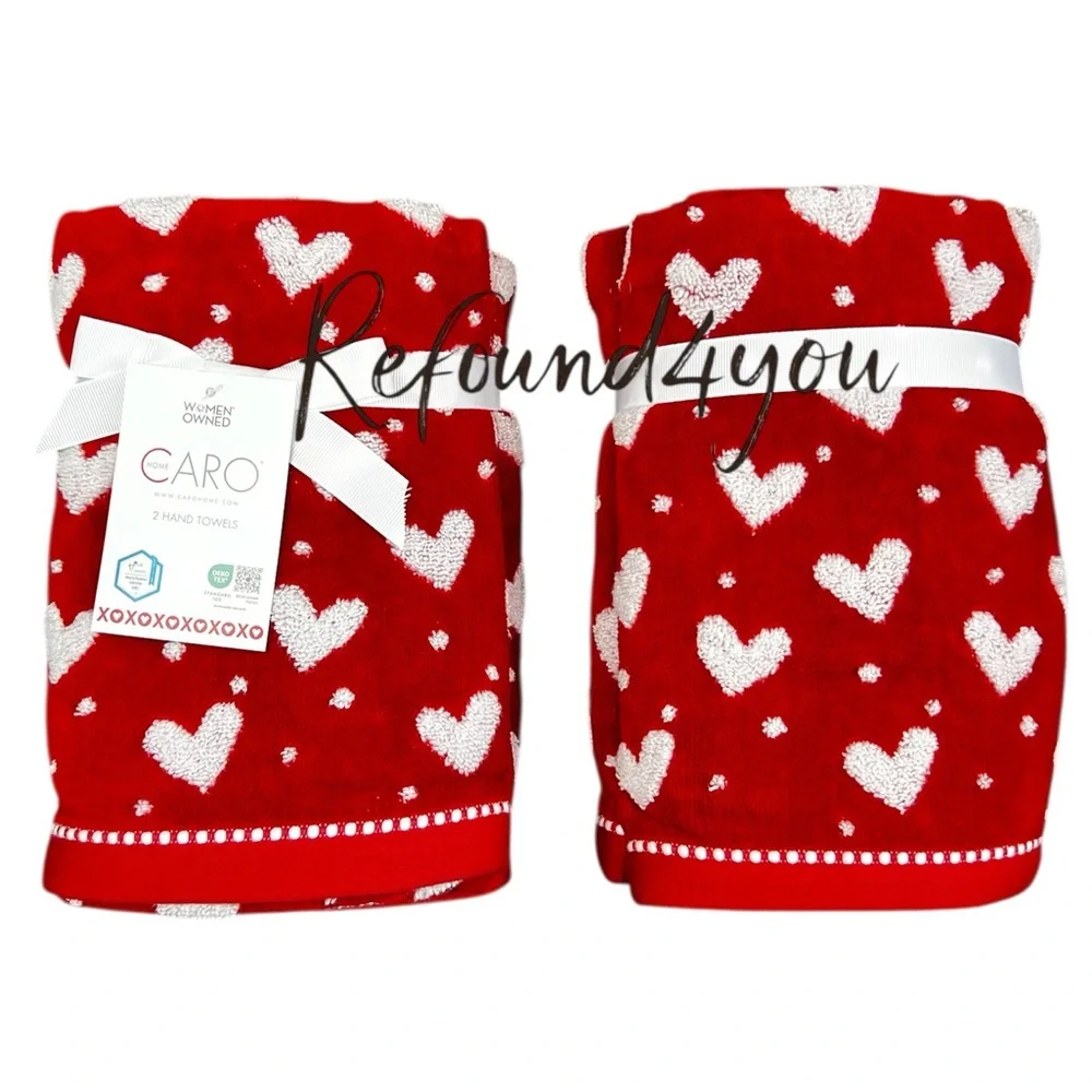 Caro - ‘Polkadots & Hearts ‘ Hand Towels (2). NWT